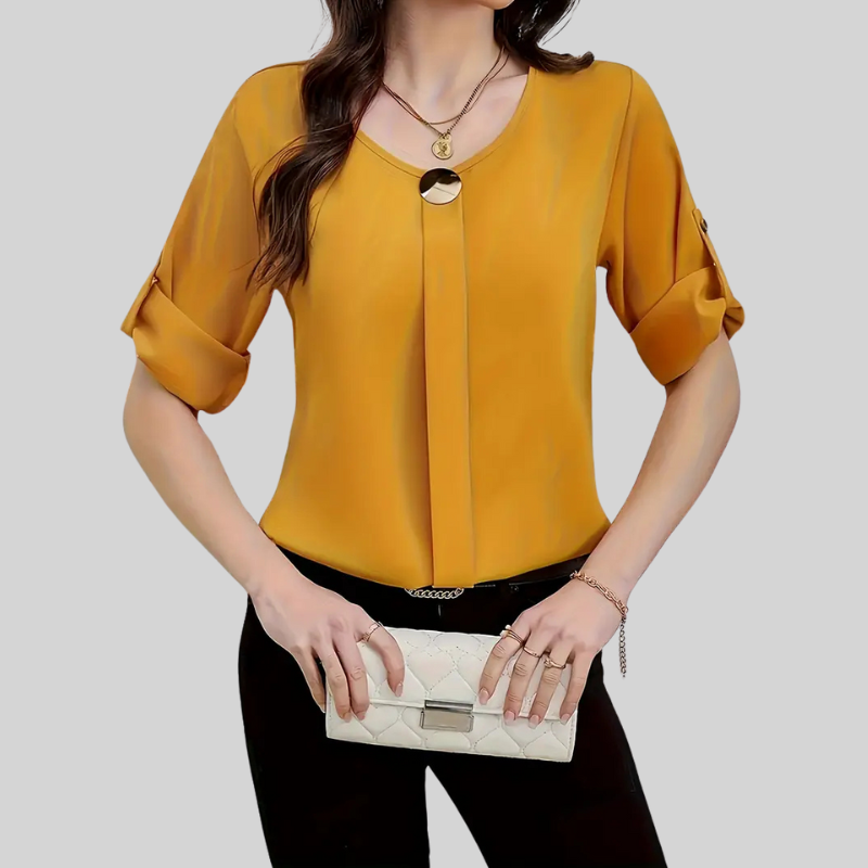 Blouse Élégante à Col Rond Détail Bouton