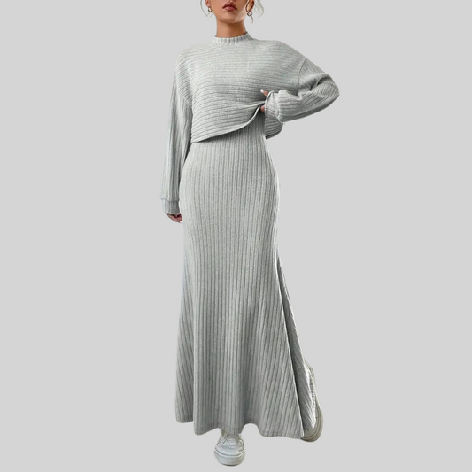 Ensemble de Robe Côtelée Élégant Vêtements Féminins